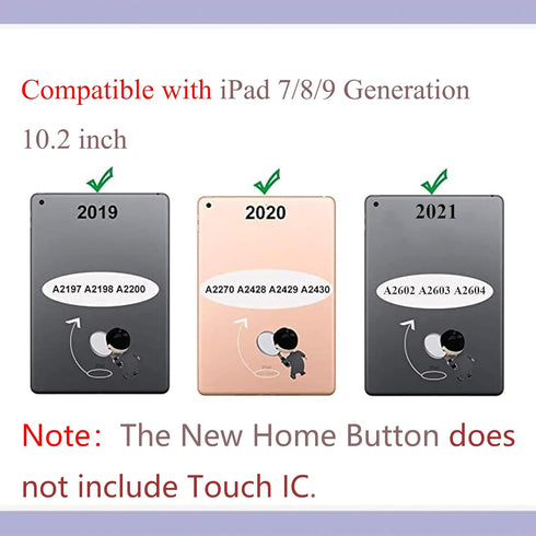 White Home Button Replacement for iPad 10.2" 2019 7th/8th/9th Gen (A2197/A2198/A2200/A2270/A2428/A2429/A2430) Incl Flex Cable Connector...