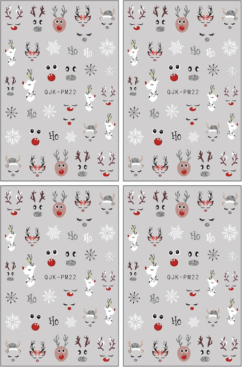 JMEOWIO 4 Sheets Christmas Glitter Nail Art Stickers Decals Self-Adhesive Pegatinas Uñas Snowflake Xmas Winter Holiday White Cute Elk Nail Supplie...