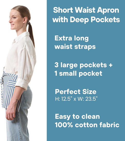 MEEMA Waist Apron with 3 Pockets | Waitress Apron | Waitress Apron with Pockets | Half Aprons With Pockets | Server Aprons Women...