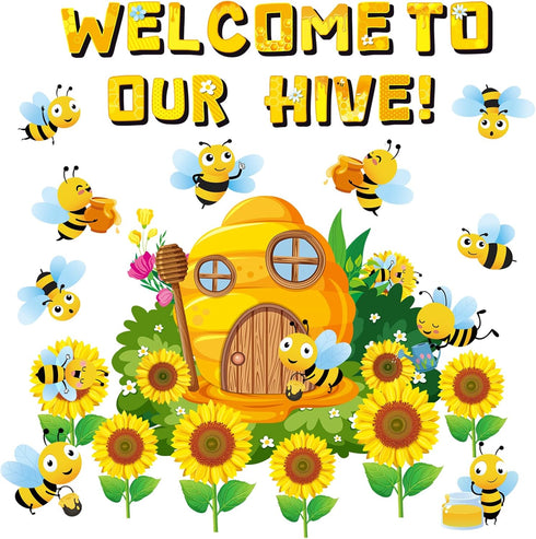 Adduster Bee Bulletin Board - Spring Bulletin Board Decor Sunflower Cutout Set Bee Hive Cutout Bulletin Board for Classroom Walls Bulletin Board K...