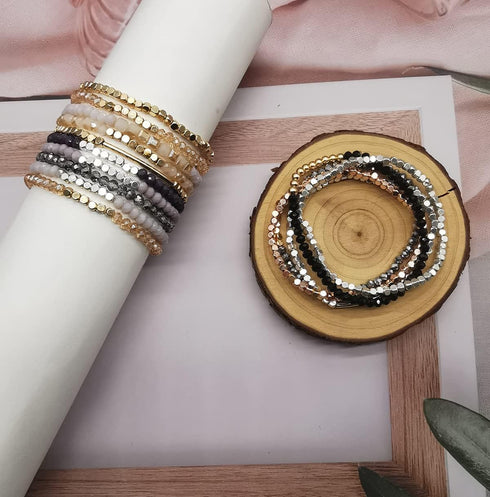17Pcs Boho Beaded Bracelets for Women Colorful Stackable Sparkly Crystal Beads Bracelets Multi-Layer Versatile Statement Bracelets Stretch Cuff Je...