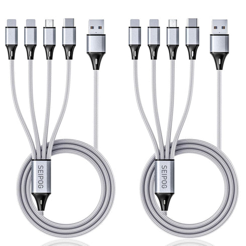 Multi Charging Cable, USB Cable 3A 4FT Nylon Braided Universal 4in1 Charger Adapter Type-C/Micro Port, Compatible with Cell Phones and More (Silve...