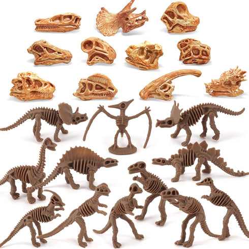 Dinosaur Head Skeleton Fossil Assorted Bones Playsets 23 PCS Action Figures Model Toys for Kids...