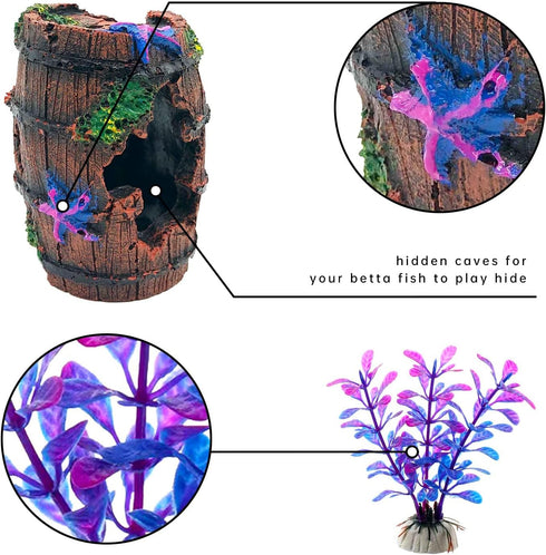 Faeshoo Fish Tank Decoration Betta Fish Tank Decorations Accessories for Aquarium Tank, Starfish Barrel x 1pc, Aquatic Plants x 4pcs...