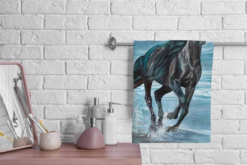 oFloral Horse Hand Towels,Beautiful Black Horses Running On The Beach Soft Comfortable Super-Absorbent Towel for Bath/Kitchen/Yoga/Golf/Hair Towel...