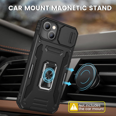 Maxdara for iPhone 15 Case, with Slide Camera Cover & Built-in Rotating Kickstand Ring & Front Glass Screen Protector Phone Case for iPhone 15 6.1...