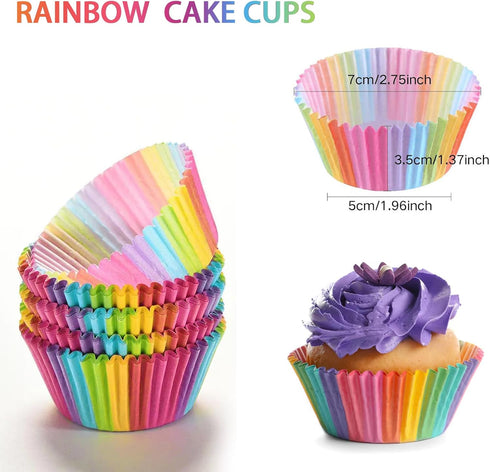 Rainbow Standard Cupcake Liners 200 Pcs:Rainbow Cupcake Muffin Liners No Smell Food Grade Grease-Proof Paper Baking Cups...