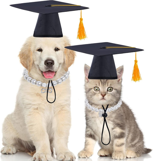 Pet Graduation Caps Small Dogs Black Graduation Hats with Yellow Tassel Pet Graduation Costume for Puppy Dogs Cats Party Outfits Accessories...