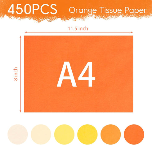 VGOODALL 450 Sheets Orange Tissue Paper, 11.5 x 8 Inch Fall Tissue Paper Bulk for Gift Bags Wrapping Paper for DIY Crafts Birthday Thanksgiving Pa...