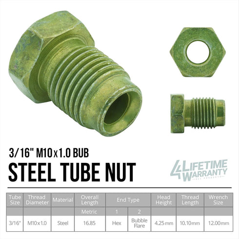 4LIFETIMELINES Steel Tube Nut, M10 by 1.0 Bubble, 3/16 Inch, 10 per Bag...