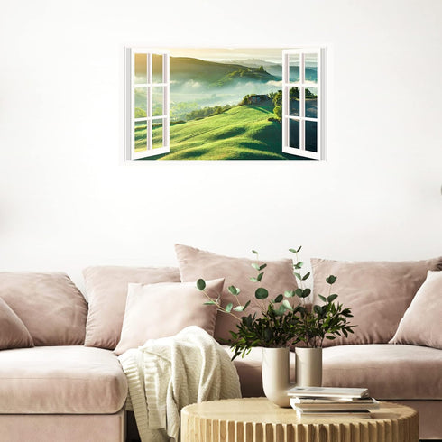 Mountain View Wall Stickers 3D Fake Window Wall Stickers Nature Scenery Wall Stickers Murals Removable Landscape Wall Decals Peel and Stick Remova...