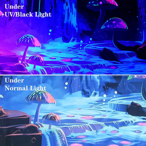 Algasan Blacklight Mushroom Waterfall Tapestry Black Light Nature Tapestry Landscape Tapestry Forest Starry Night Fantasy Wall Hanging Tapestries ...