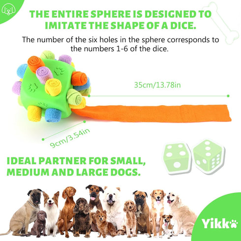 Yikko Interactive Snuffle Ball, Dog Chew Enrichment Toys, Treat Dispenser Slow Feeder Dog Puzzle Stimulation Toys for Small Medium Large Dogs, dic...