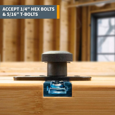 POWERTEC Toggle Clamp Mounting Plate with Hex Bolts, T-Track T Bolts and Adjustable Mounting Slots for T Track Clamp, Woodworking Jigs and Fixture...