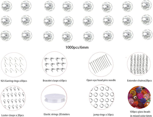 6mm Faceted Crystal Glass Beads 1000pcs Spacer Loose Beads Transparent Rondelle Beads with Plastic Storage Box Jewelry Making Kits for DIY Jewelry...