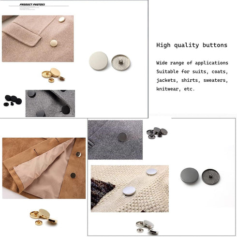 10pcs Metal Flat Button, Replacement Big Buttons for Men Women Blazer Woolen Coat Shirt Jackets Suit Trousers Round Shaped Sewing Buttons (20mm, G...