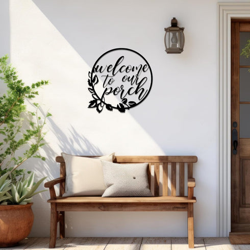 Hotop Welcome to Our Porch Metal Sign Black 11.8 Inch Wall Hanging Decor for Kitchen Farmhouse Home Office Wall Outdoor Decoration Supplies...
