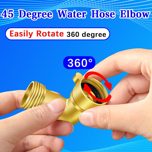 45 Degree Hose Elbow, 3/4'' GHT Garden Hose Elbow, Brass Water Hose Elbow for RV, Water Hose Connectors with Male to Female Port, 45 Degree Hose E...