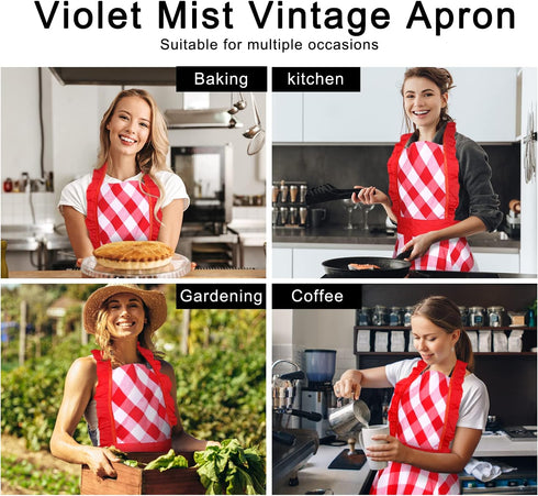 Violet Mist Red Plaid Vintage Apron for Women Girls Ladies Cute Ruffle Frilly Apron Red Christmas Aprons Retro Aprons for Kitchen Cooking Baking 5...