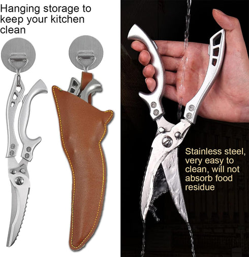 ANDONG Professional Heavy Duty Kitchen Scissors - Spring Loaded Ultra Sharp Stainless Steel Multipurpose Poultry & Cooking Shears for Bones, Meat,...