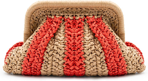 Colorblock Straw Clutch Purses Straw Crossbody Bags for Women Woven Purse Straw Beach Handbags Cloud Dumpling Pouch...