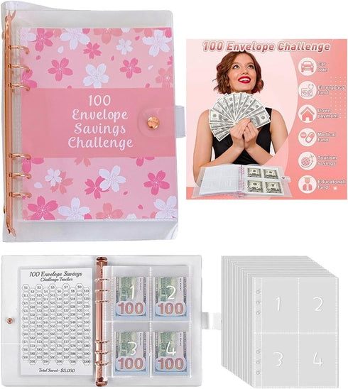 100 Envelopes Money Saving Challenge for Controlling Financial Expenses?Money Saving Binder with Cash Envelope?Savings Challenges Book with Envelo...