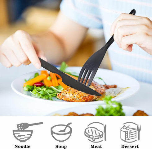 Reusable Utensil Set with Case, 2 Sets Large Portable Plastic Spoons Fork Knife Camping Utensils Silverware for Lunch Box Accessories for Kids Adu...