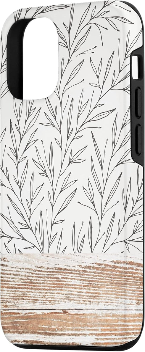 iPhone 12/12 Pro Boho Rustic Botanical Leaf Pattern Vintage Beige Case...