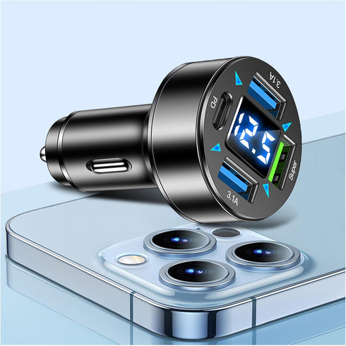 Fast Car Charger,4 Ports Cigarette Lighter USB Charger with LED Voltmeter,PD3.1/Super Port Car Charger Adapter Fast Charging,Compatible with iPhon...