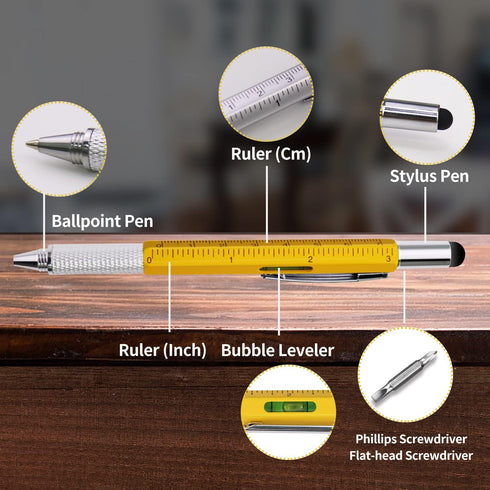 UMEINAC Multitool Pen, 7 in 1 Multitool Tech Tool Pen for Men, Construction Tools Gadget Stocking Stuffers Gifts for Dad Husband Father - Yellow...
