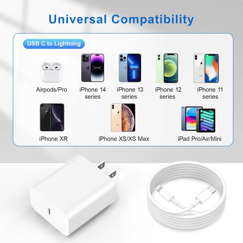 for iPhone Fast Charger?MFi Certified? 3 Pack 20W PD USB C Wall Charger Adapter with 6FT USB C to ightning Cord Fast Charging Cable Compatible wit...