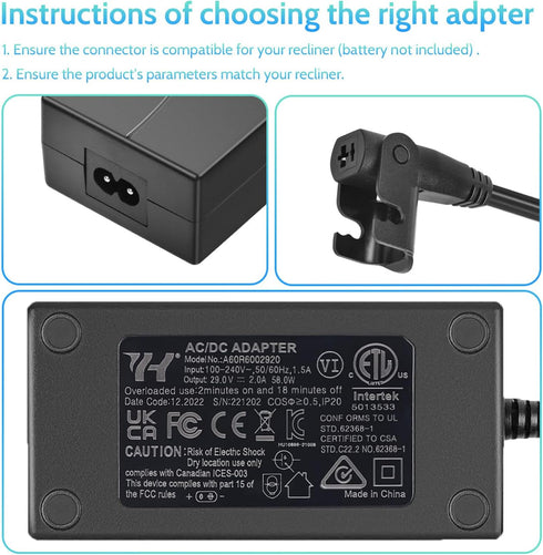 Sopito Universal Power Recliner Power Supply, Magnetic Ring 2-Pin AC/DC Adapter 100-240V, Quality 29V 2A Transformer Recliner Replacement Parts fo...