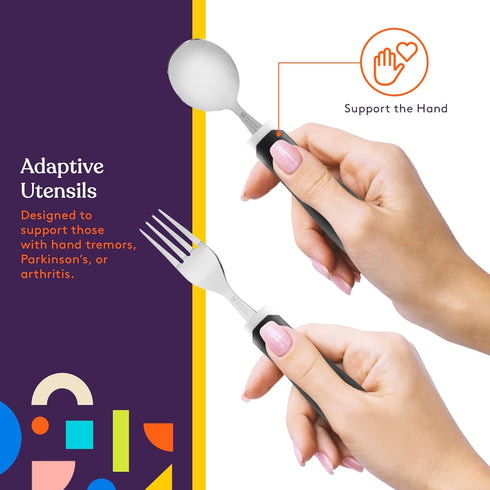 Special Supplies Adaptive Utensils 5-Piece Set Non-Weighted, Non-Slip Handles for Hand Tremors, Arthritis, Parkinson’s or Elderly Use - Stainless ...