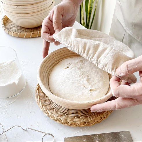 Banneton Bread Proofing Basket, Banneton Basket Set of 2, 9 inch Sourdough Proofing Basket Round Proofing Bowls Handmade Rattan Baskets and Liners...
