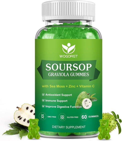 Soursop Graviola Gummies - 1800mg Soursop Leaves Extract Gummies with 200mg Sea Moss Extract for Antioxidant, Cell Support & Regeneration, Immune ...
