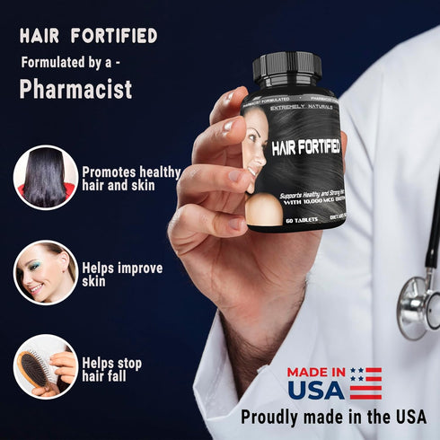 HAIR FORTIFIED Hair Growth Product – Hair Vitamins - Biotin 10000 Mcg | Keratin – Silica Horsetail Hair Supplement. Fuller. Thicker Healthy Hair. ...