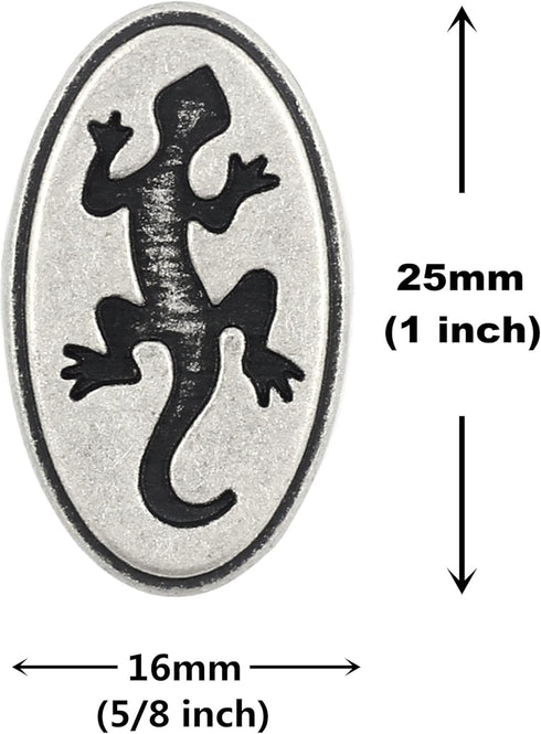 Bezelry 12 Pieces Gecko Lizard Pattern Oval Metal Shank Buttons. 25mm (1 inch) (Antique Silver)...
