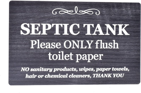 Septic Tank Sign ¦ Strong self adhesive ¦ Stylish Polite Notice engraved onto textured CARBON ASH (burnt wood) effect acrylic ¦ Plaque for Toilet,...
