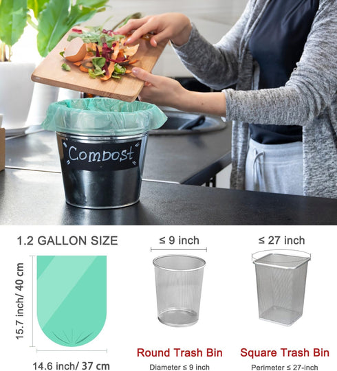 Compostable Trash Bags 1.2 Gallon 150 Packs,AYOTEE Small Compost Bags,Small Biodegradable Trash Bags Green Are Suitable For 1-2 Gallon And 4-8 Lit...