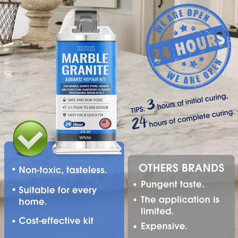 Quartz Countertop Chip Repair Kit - White Granite & Marble Repair Kit, Suitable for Granite, Marble, Quartz Stone, and Other Stone Surface Crack Q...