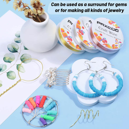 Paxcoo 3 Pack Jewelry Wire Craft Wire 18 Gauge Tarnish Resistant Jewelry Beading Wire for Jewelry Making Supplies and Crafting (Silver, Gold and C...