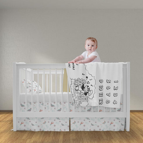 Baby Monthly Milestone Photo Blanket - Cartoon Mouse Design, Made with Soft Polyester and Classic Black & White Color Matching...