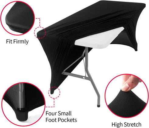 Peomeise 6FT Spandex Table Cover Rectangular Stretch Spandex Tablecloth (Black,6FT)...