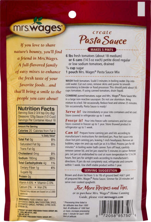 Mrs. Wages Create Your Own Pasta Sauce Mix in 5 oz. Packets (4 Packets)...