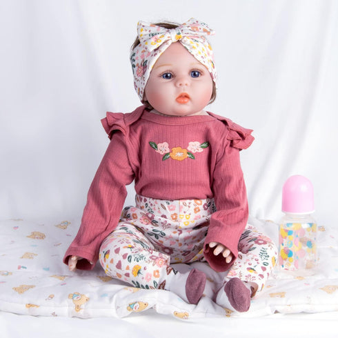 Reborn Baby Dolls Clothes 22 inch Outfit Accessories Flower 4pcs Set for 17-22 Inch Reborn Doll Newborn Girl...
