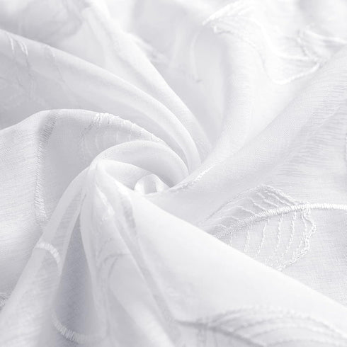 Topick White Sheer Leaf Curtain Kitchen Valance for Windows Leaf Embroidered Voile Small Curtain Valance Semi Sheer Farmhouse Curtain 18 Inch Rod ...