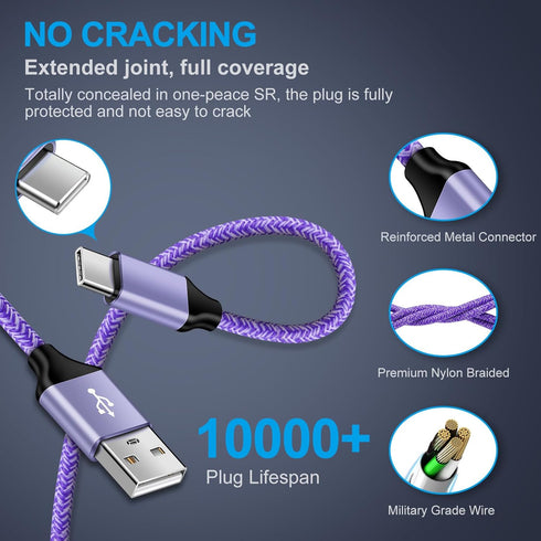 USB to USB C Cable 3A Fast Charging for iPhone 16e/16 Pro Max/16 Pro/16 Plus/16/15 Pro Max/15 Plus, 2Pack 6FT Braided C Charger Cord for Samsung G...