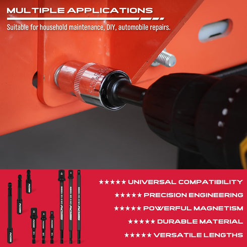 9-Piece Impact Socket Adapter Set, 1/4" 3/8" 1/2" Driver Socket Adapter, Power Drill Bit Extension, Magnetic Screwdriver Bit Holder, Socket Wrench...
