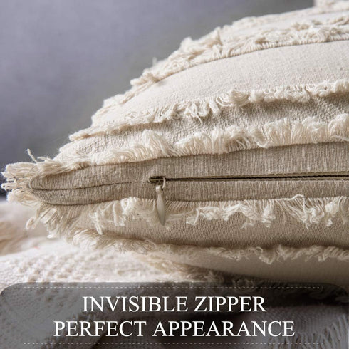 MIULEE Set of 2 Decorative Boho Throw Pillow Covers Linen Striped Jacquard Pattern Cushion Covers for Sofa Couch Living Room Bedroom 12x20 Inch Be...