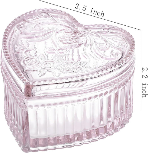 Gaolinci Crystal Glass Heart-Shaped Storage Box Embossed Jewelry Box Candy Box with Lid...